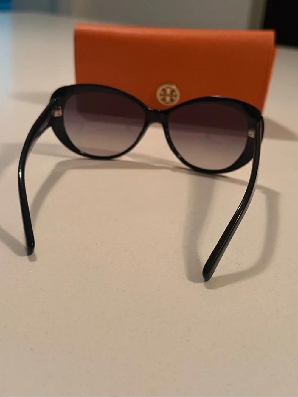 Tory Burch Black Sunglasses with Purple Gradient Lenses and Orange Case